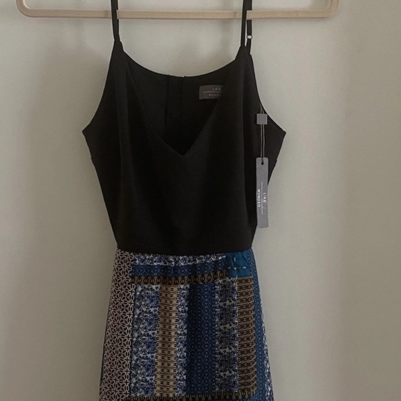 Like Mynded Blue Geometric Women's Partially Backless Maxi Dress Size S NWT - Picture 6 of 14